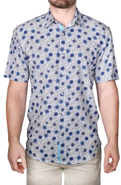 Vintage 1946 Modern Fit Geo Print Short Sleeve Button-up Shirt In Blue