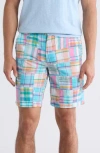 Vintage 1946 Patchwork Madras Flat Front Shorts In Blue