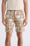 Vintage 1946 Patchwork Madras Flat Front Shorts In Brown