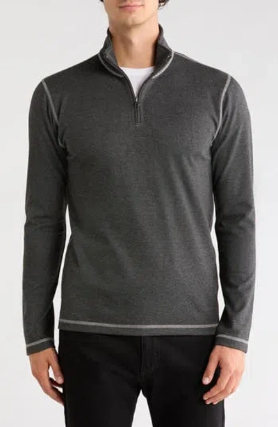 Vintage 1946 Plated Knit Mini Oxford Quarter Zip Pullover In Black