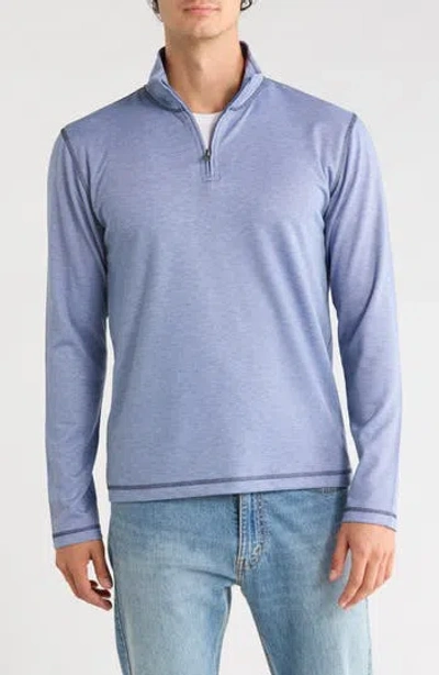 Vintage 1946 Plated Knit Mini Oxford Quarter Zip Pullover In Blue