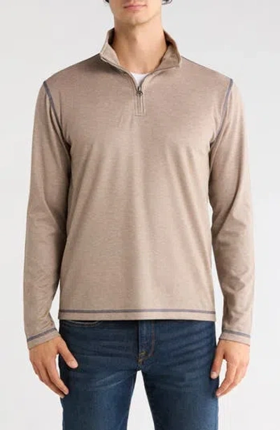 Vintage 1946 Plated Knit Mini Oxford Quarter Zip Pullover In Brown