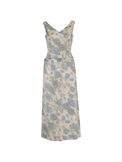 Pre-owned Vintage 1960s Floral V-neck Midi Dress In Neutral