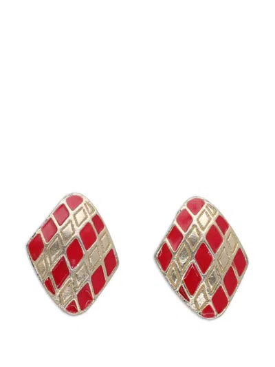 Pre-owned Vintage 1970s Rhomboid Clip-on Earrings In Gold