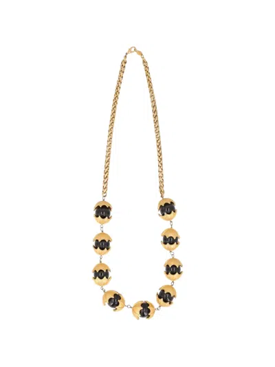 Pre-owned Vintage 1970s-1980s Beaded Curb-chain Necklace In Gold