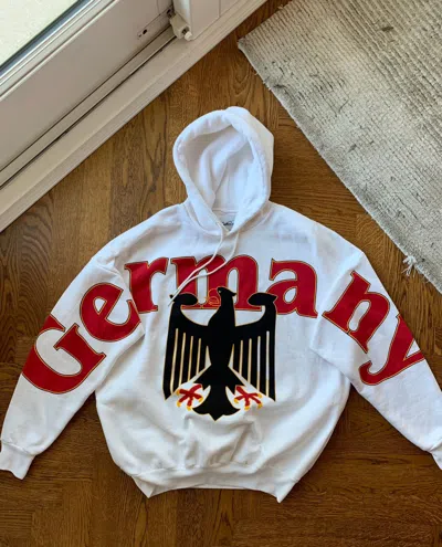 Pre-owned Vintage 1980s Germany All Over Print Hoodie  Pullover Sleeve In White