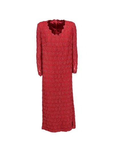 Pre-owned Vintage 1980s-1990s Beaded Lace Dress In Red