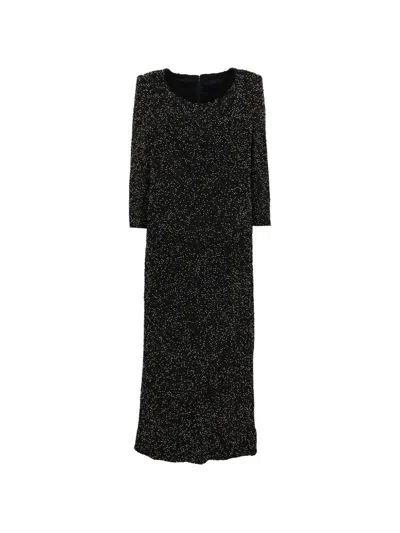 Pre-owned Vintage 1980s-1990s Beaded Long-sleeve Dress In Black
