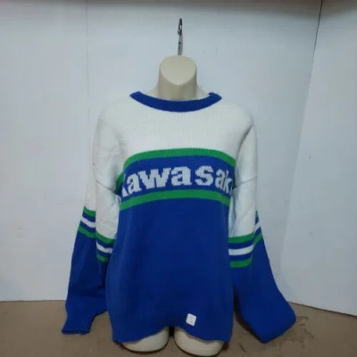 Pre-owned Vintage 1984 Kawasaki Motorcycle Cliff Engle Knit Sweater Medium Collectible In White