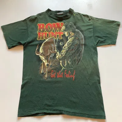 Pre-owned Vintage 1990s Bow Hunting Deer Art Graphic T Shirt Large In Green