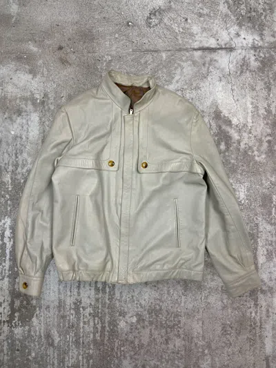 Pre-owned Vintage 1990s  Minimalistic Archive Leather Jacket - № 2102 In Gray