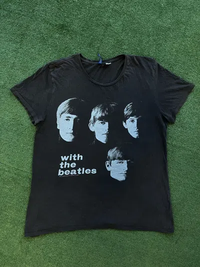 Pre-owned Vintage 2011 With The Beatles All Face Band Faded Black Tee