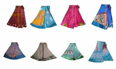 Pre-owned Vintage 50 Pc Wholesale Lot  Silk Sari Magic Wrap Around Frill Skirt Indian Dress In Multicolor