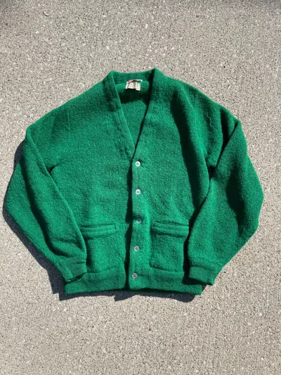 Pre-owned Vintage 60s 70's Green Knit Cardigan Small