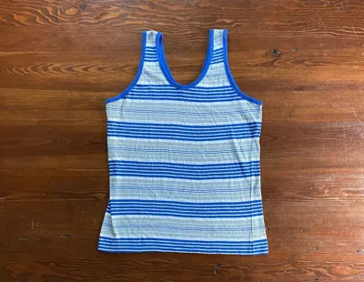 Pre-owned Vintage 70's Kingsport Single Stitch Striped Tank In Blue/white/gray
