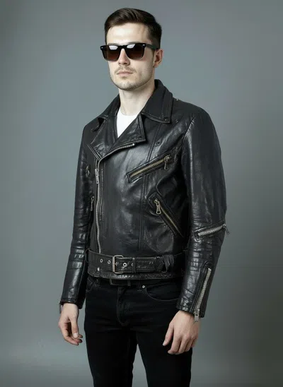 Pre-owned Vintage 70's Scandinavian Leather Motorcycle Biker Jacket In Black