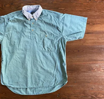 Pre-owned Vintage 80's Basic Equipment Striped Collar Polo In Green