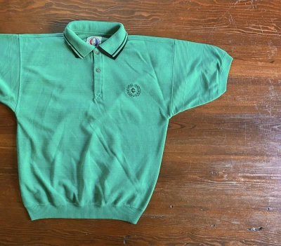 Pre-owned Vintage 80's Greenline Double Collar Banded Bottom Polo In Green/black