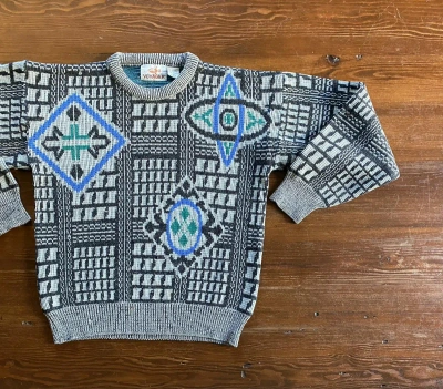Pre-owned Vintage 80's Voyager Abstract Knit Sweater In Gray