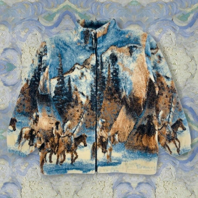 Pre-owned Vintage 90's All Over Alaska Animal Print Fleece Jacket In Multicolor