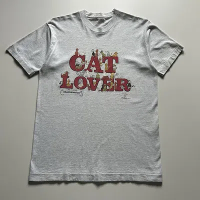 Pre-owned Vintage 90's Cat Lover T-shirt Medium Funny Animal Art In Gray