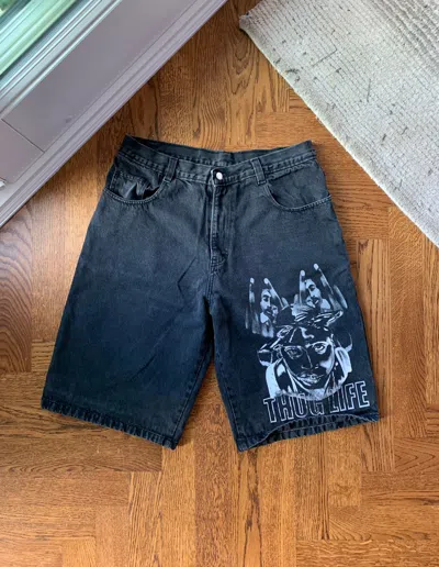 Pre-owned Vintage 90's  Baggy Jorts Y2k Tupac Jean Short Wide Long Loose In Black