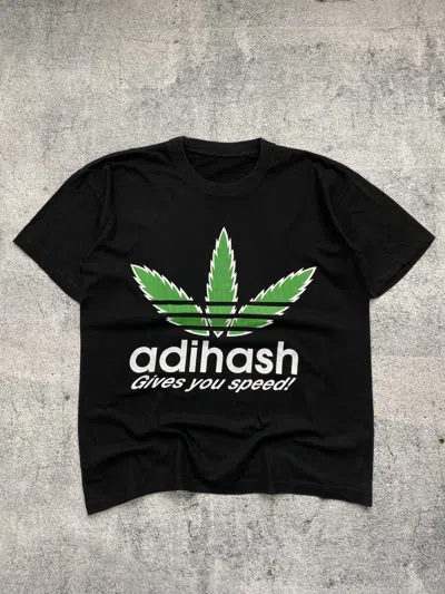 Pre-owned Vintage Adihash Big Logo Y2k Humor Hype Tee In Black