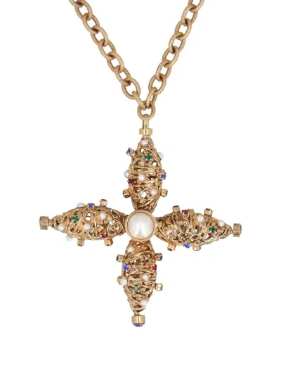 Pre-owned Vintage Adorned-cross Necklace In Gold
