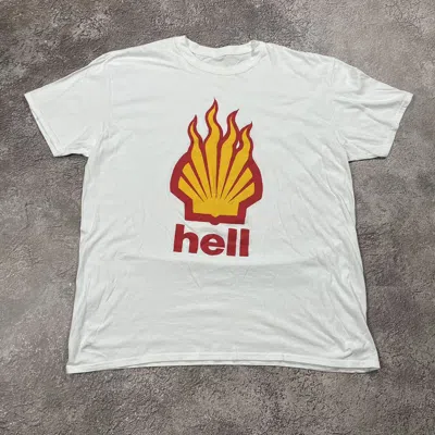 Pre-owned Vintage Adult Logo Slogan Tee Hell Center In White