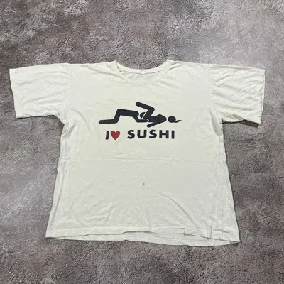 Pre-owned Vintage Adult Slogan Tee Love Sushi Porno Style L In White