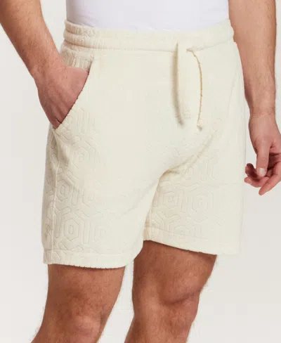 Vintage & Black Men's Geometric Terry Knit Drawstring Shorts In White