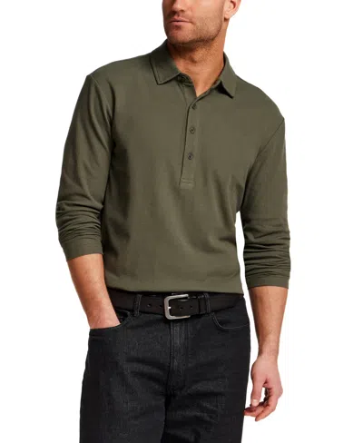 Vintage & Black Men's Long-sleeve Soft Mini Waffle Polo Shirt In Green