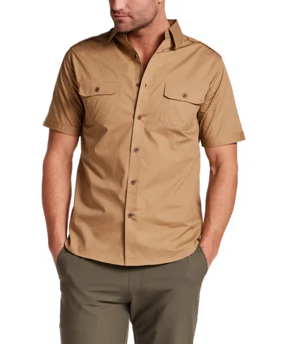Vintage & Black Men's Short-sleeve Poplin Utility Shirt In Brown