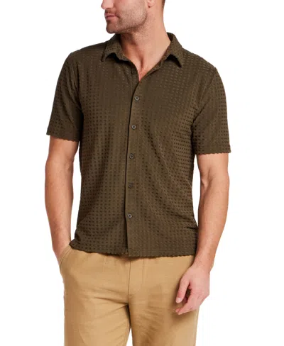 Vintage & Black Men's Short-sleeve Textured Grid Coatfront Knitmen's Shirt In Green