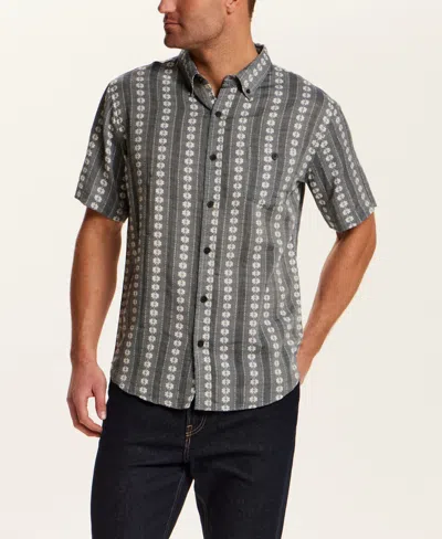 Vintage & Black Men's Short-sleeve Embroidered Flower Striped Shirt In Gray