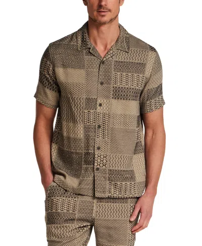 Vintage & Black Men's Short-sleeve Patchwork Jacquard Coat Front Shirt In Green