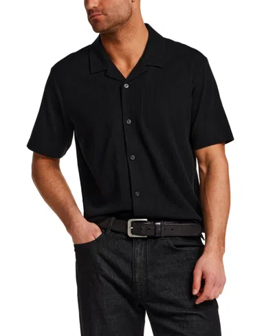 Vintage & Black Men's Short-sleeve Seersucker Coatfront Knit Shirt In Black
