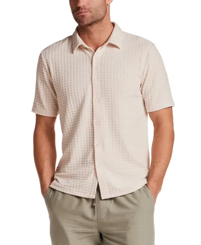Vintage & Black Men's Short-sleeve Textured Grid Coatfront Knitmen's Shirt In White