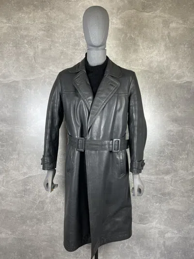 Pre-owned Vintage Archives Ww2 Gray Leather Belted Military General Coat
