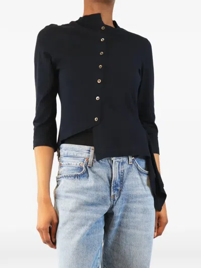 Pre-owned Vintage Asymmetrical Button-up Blouse In Blue