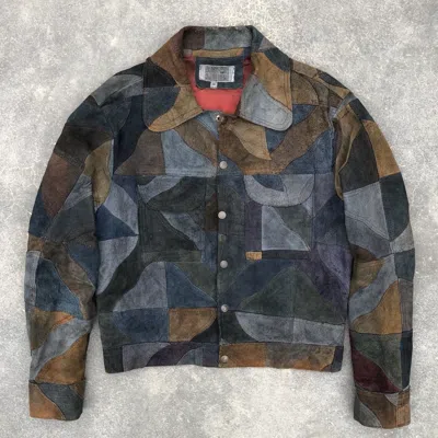 Pre-owned Vintage Bad Leather Ny Patchwork Suede Leather Jacket In Sand