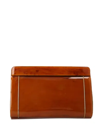 Pre-owned Vintage Bakelite Metal Clutch Bag In Brown