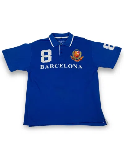 Pre-owned Vintage Barcelona Big Logo Blue Polo Shirt M729