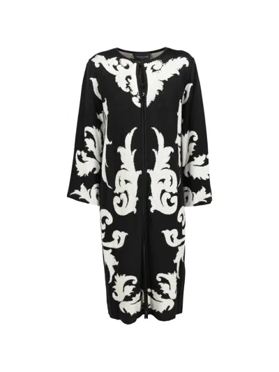 Pre-owned Vintage Baroque-pattern Zip-up Cardigan In Black