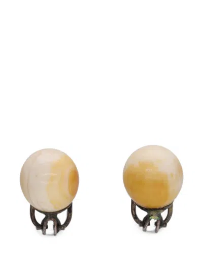 Pre-owned Vintage Bead Clip-on Earrings In Grey