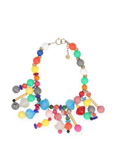 Pre-owned Vintage Beaded Charm Necklace In Gold