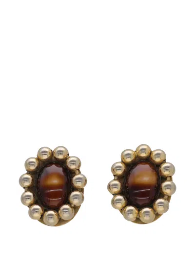 Pre-owned Vintage Beaded Clip-on Earrings In Gold