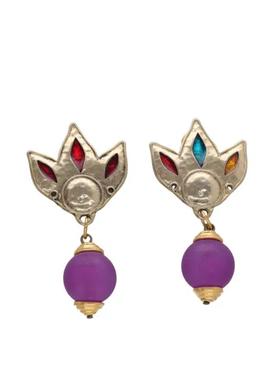 Pre-owned Vintage Beaded Drop Earrings In Gold