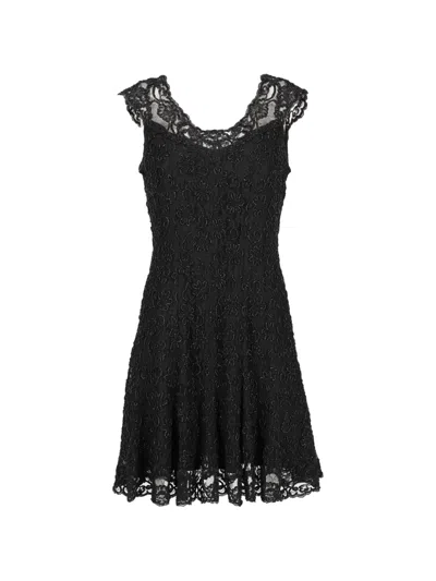 Pre-owned Vintage Beaded Floral-lace Dress In Black