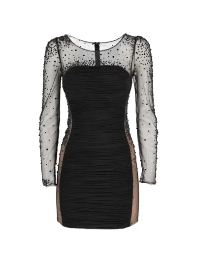 Pre-owned Vintage Beaded Ruched Dress In Black